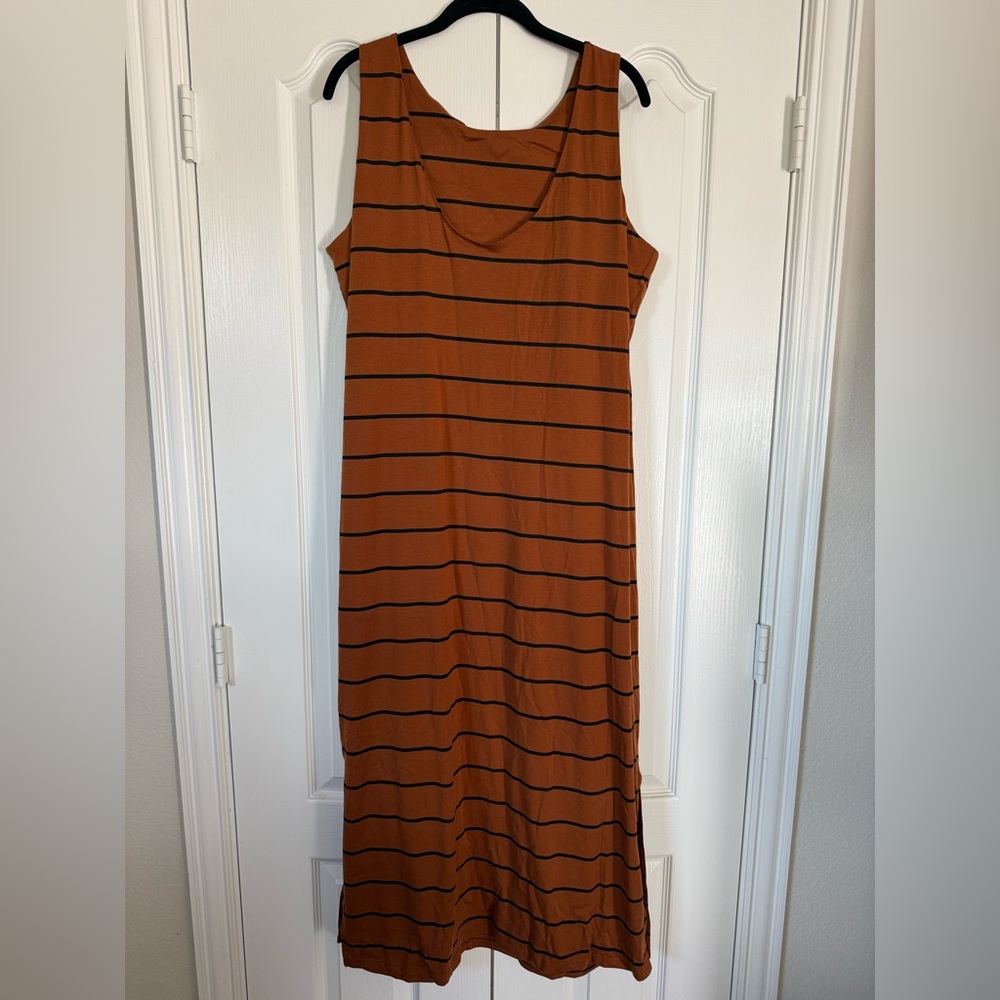 Striped Sleeveless Brown Dress